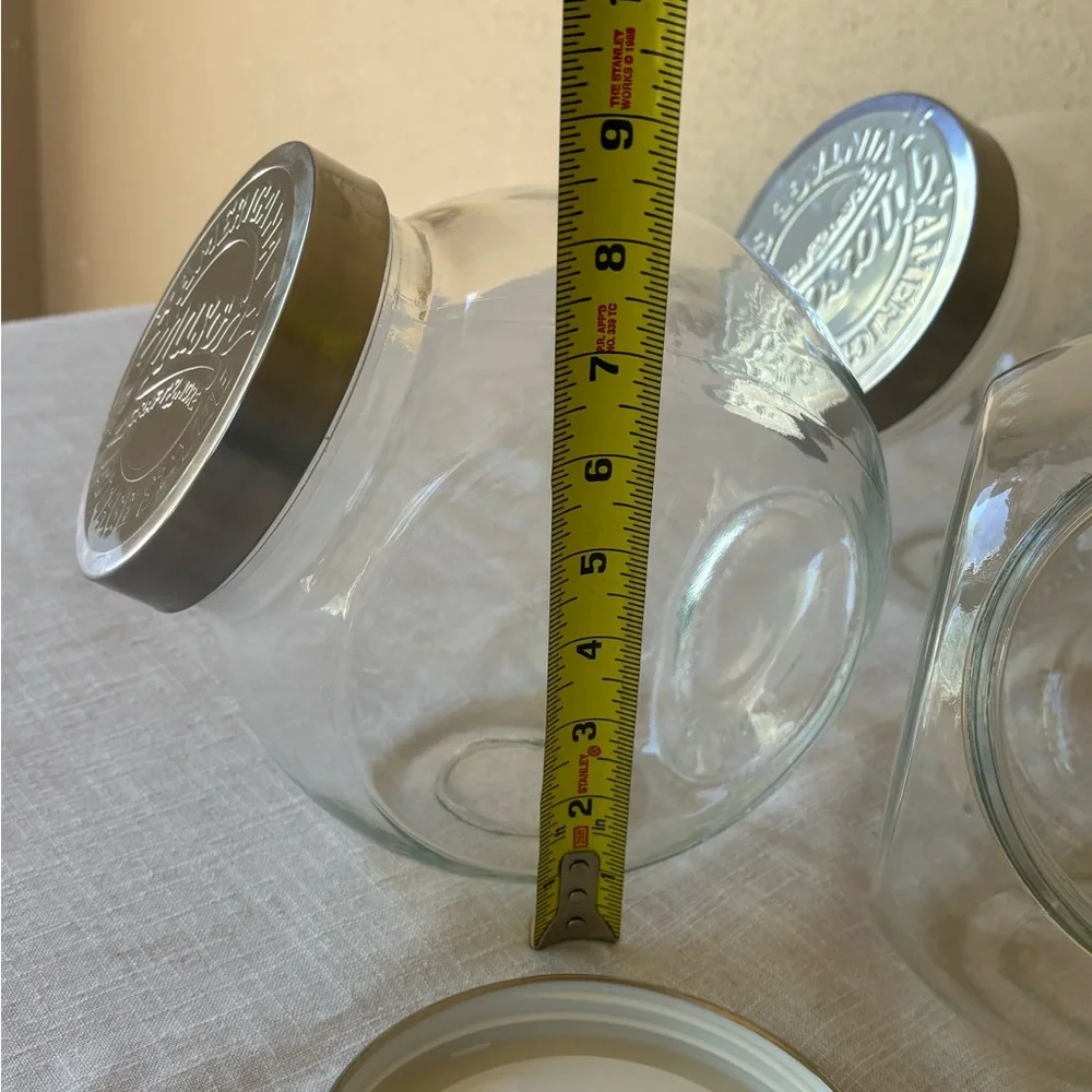Set of 3 Clear Glass Storage Jars with Silver Metal Lids